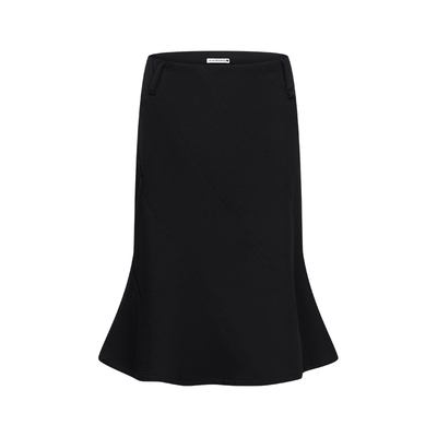 DOSORDONTS 2025秋冬新品新款 复古气质黑色斜切波漾中长款鱼尾裙