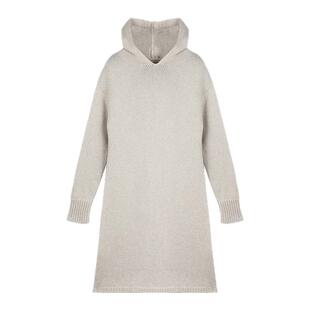 CHU楚妞[珠贝]绵羊毛连帽针织连衣长裙2026春季新款女慵懒风裙子