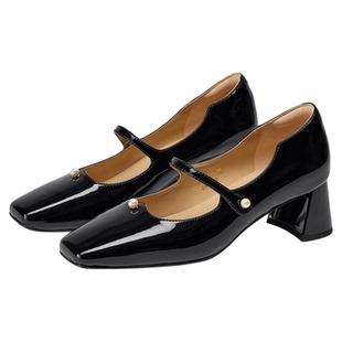 珠玉蹀愫秋冬一字带粗跟玛丽珍女鞋气质单鞋TA65512-12