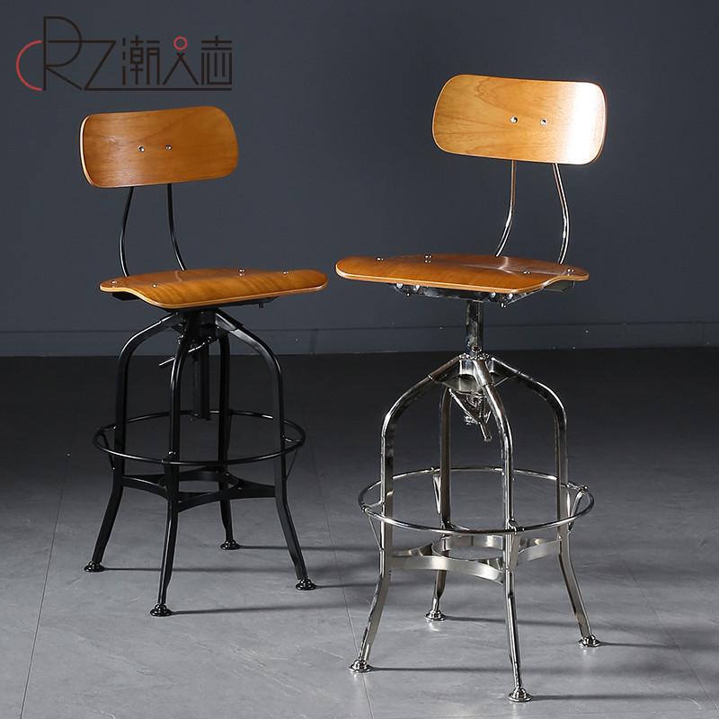 工业风旋转吧台椅铁艺高椅子复古升降吧凳高脚椅金属酒吧椅高脚凳