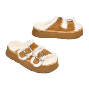 明星同款EMU Australia勃肯女鞋毛毛拖皮毛一体保暖时尚厚底外穿