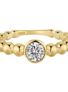 臻致 意大利中古光面轻奢高级感珠宝925纯银圆钻泡泡戒指新款