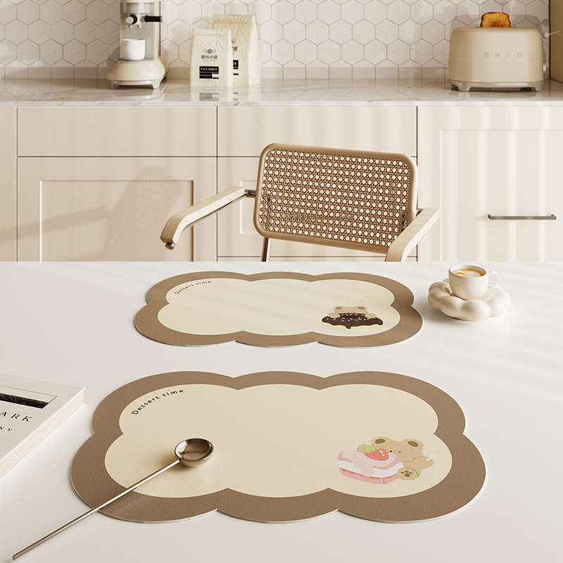 熊熊可爱皮革餐垫防水防油免洗小学生午餐碗垫隔热杯垫可爱猫咪