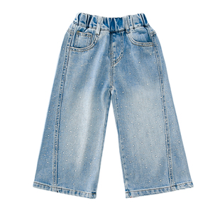 2026新款女童满钻牛仔裤春季洋气女宝春秋长裤女孩亮闪闪儿童裤子