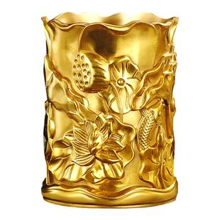 铜连年有余笔筒摆件荷花龙腾四海文房家用办公室送礼学生装饰礼品