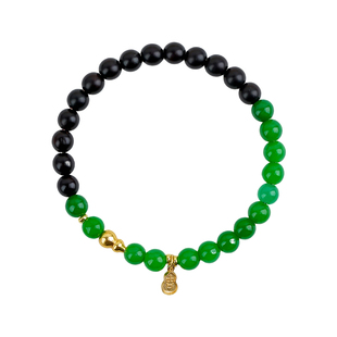 天然小叶紫檀手串6mm帝王绿翡翠葫芦手链高密老料金星檀木转运珠