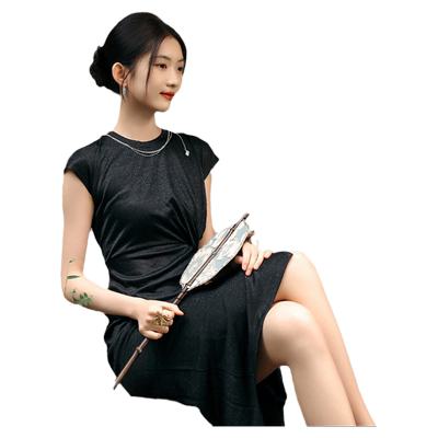 奕辰法式优雅时尚连衣裙高腰扭结