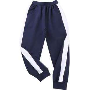 中小学生校服秋冬加绒校裤白杠直筒长裤校裤男女童深蓝色校服儿童