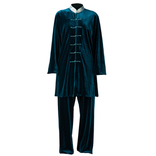 追风英雄鸿运太极服女南韩绒太极拳练功服女表演服男金丝绒套装冬