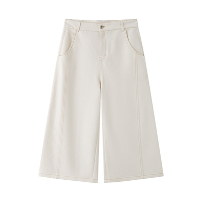 白色宽松直筒仿牛仔八分裤