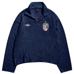 Remedy【英格羊】春秋款国潮刺绣毛衣外套美式潮牌翻领针织衫男女