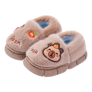 儿童卡通小熊包跟厚底棉拖鞋男童女童毛绒保暖防滑室内外舒适棉鞋
