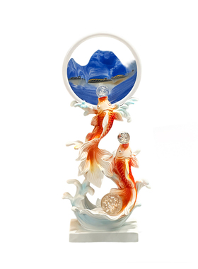 创意双鱼戏珠桌面摆件现代家居