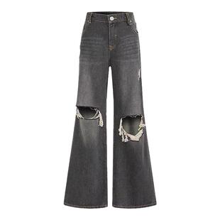 古力娜扎同款阔腿牛仔裤女2025年夏季新款爆款直筒长裤水洗破洞