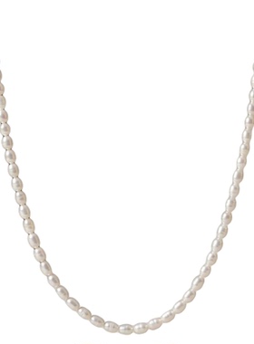 S925纯银淡水小米珍珠锁骨项链