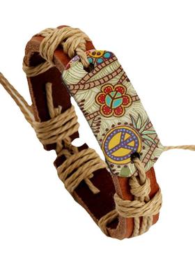 时尚手环男简约饰品麻绳编织牛皮