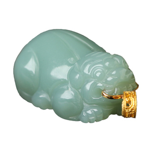 【孤品】吞天漏金·18K金精品鸭蛋青碧玉貔貅和田玉吊坠玉石饰品