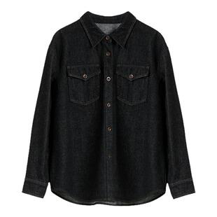2025冬季新款丹宁水洗牛仔衬衫女士时尚简约显瘦百搭加绒长袖上衣
