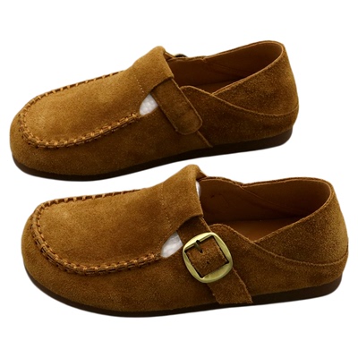 真皮勃肯鞋女平底休闲豆豆鞋