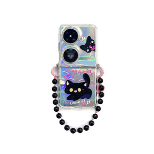 pocket2挂绳折叠屏手机壳适用华为PURA X惊吓猫咪透明双扣式防摔软胶三星ZFlip手提保护套oppofindn3flip斜挎