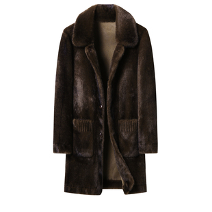 翻领仿貂毛皮草大衣男冬中长款仿皮毛一体两面穿中老年爸爸装外套