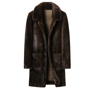 翻领两面穿仿貂毛皮草大衣