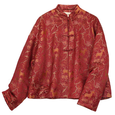 菲伊唐真丝织锦缎红云纱改良棉衣