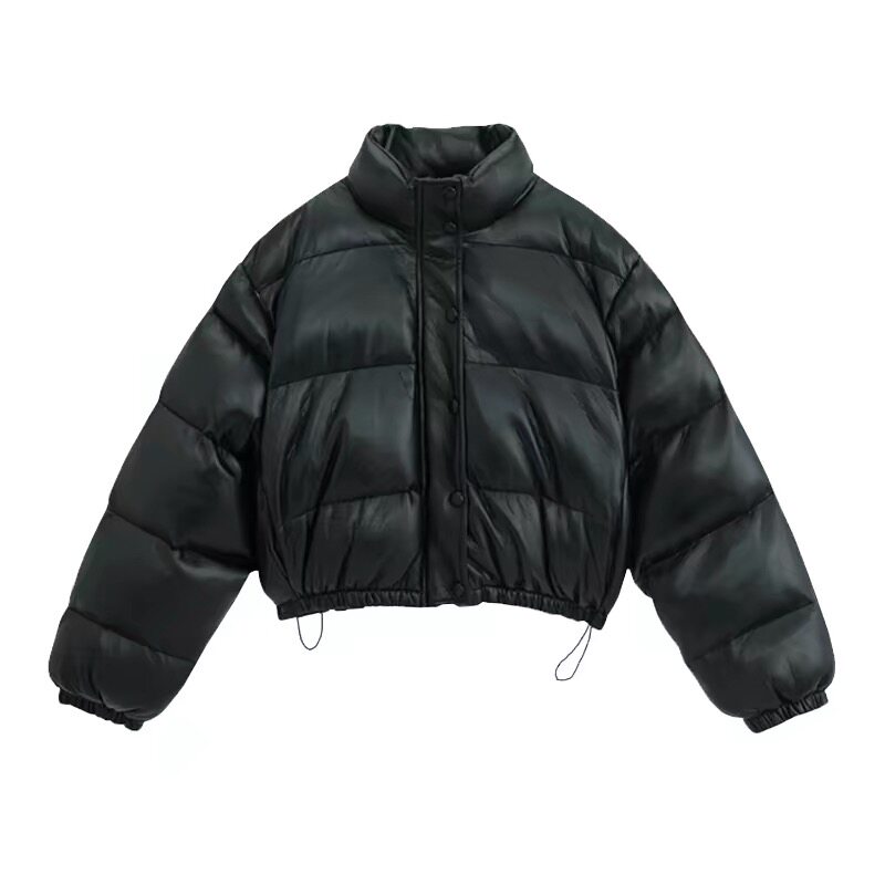 冬季女PU皮立领短款面包服显瘦