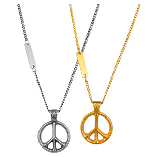 【定制刻字】欧美反战和平标个性小众百搭钛钢复古项链男女毛衣链