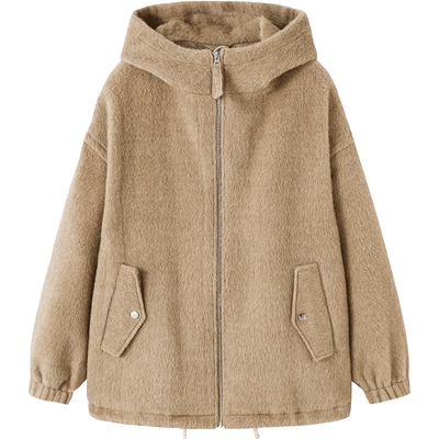 urlazh/有兰长毛连帽廓形大衣