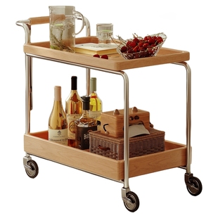 可移动边几客厅茶几小户型沙发边置物架家用收纳桌二层实木小推车