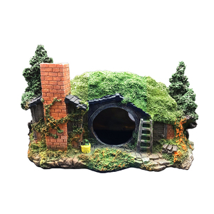 鱼缸造景摆件霍比特屋装饰增氧气泡打氧装饰水族箱创意草屋躲避洞