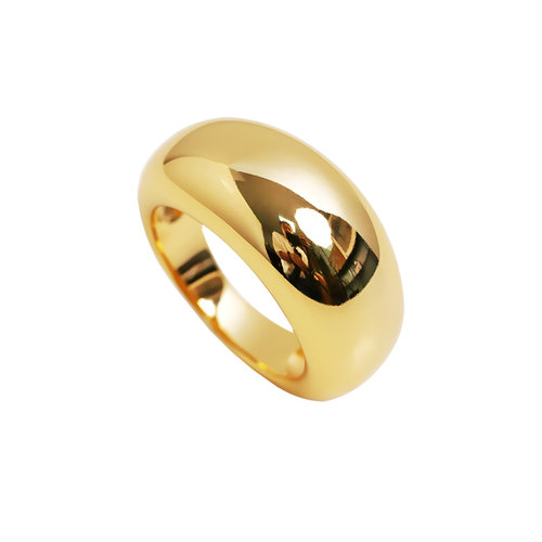 纯银镀18k金素圈戒指女法式欧美小众设计弧形百搭指环简约个性