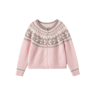 KXLFCHN空穴来风 粉色费尔岛针织毛衣开衫女慵懒风氛围感宽松上衣