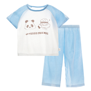 衣拉拉夏季新品1-10岁男童纯棉睡衣套装儿童短袖上衣九分裤家居服