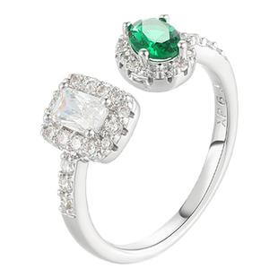 旭平【莱茵夜曲】复古绿方形蛋面开口戒指轻奢法式设计高级感指环