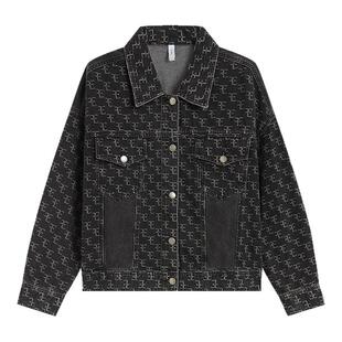 SANI商场同款老钱风牛仔外套女满版字母提花工装风外套夹克25秋冬