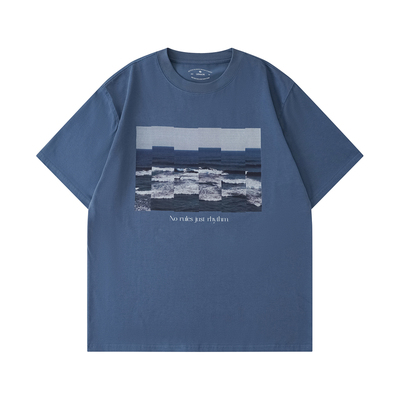 LR MADE 26SS 凉感Sorona® 错位拼贴海景图案 圆领短袖印花T恤