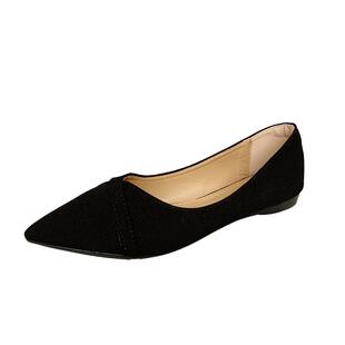 韩版春秋新款舒适软底职业平底鞋女尖头黑色平跟单鞋女工作鞋瓢鞋