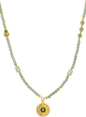 周六福项链女铜钱罗盘吊坠S925银优雅时尚送女友本命年礼物