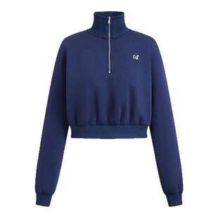 A21女装针织半拉链宽松翻领无绒底卫衣2025新款落肩半开短装上衣