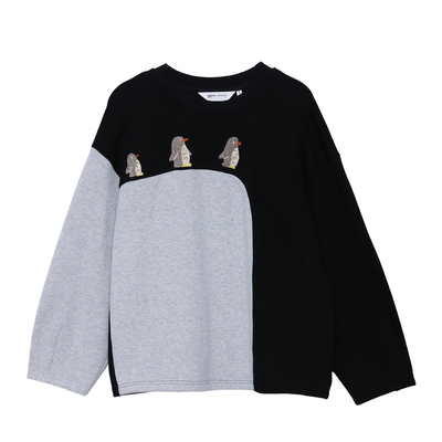 MOVEUP幻走2025冬季新款.FUN系列圆领不对称撞色绣花短款T恤女