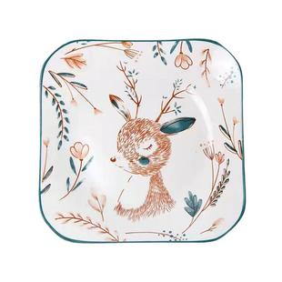 家用正方形陶瓷盘子网红小鹿盘炒菜盘深盘创意四方形盘子凉菜盘
