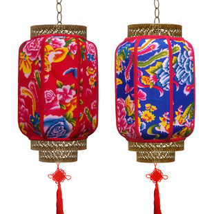 东北特色大花布灯笼饭店火锅灯笼挂饰铁锅炖农家乐装饰灯笼吊灯