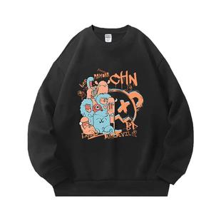 drew罗云熙同款卫衣圆领男2025新款秋季怪兽图案潮流衣服美式外套