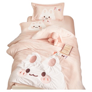 幼儿园被子三件套冬季加绒加厚儿童牛奶绒被褥冬天午睡入园六件套