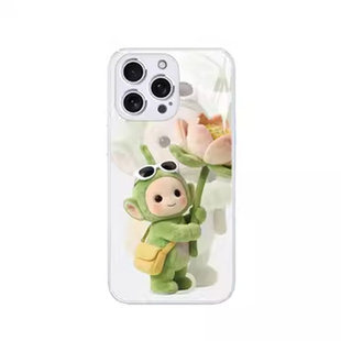 毛绒荷花天线宝宝适用苹果17pro手机壳iPhone16plus新款15好运莲莲14卡通13可爱12mini转运11玻璃xs紫色8/7/6