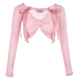 莉摩Bobon21萝西的练功房芭蕾风纯欲纽结马海毛薄罩衫针织衣T2223