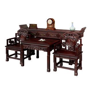 新中式实木麒麟中堂六件套农村别墅堂屋家具供奉台神台八仙桌条案
