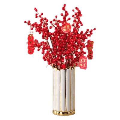 仿真北美冬青红果年宵花摆件